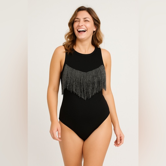 Allegra K fringe bodysuit back crotch snap size XL. NWT. A 4 - Picture 1 of 7